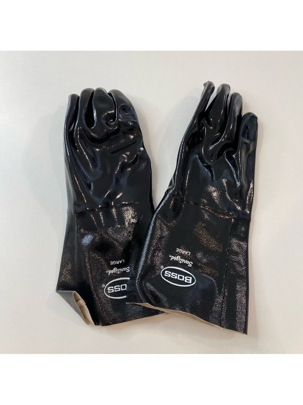 Boss black industrial waterproof rubber glove textured grip long cuff heavy duty